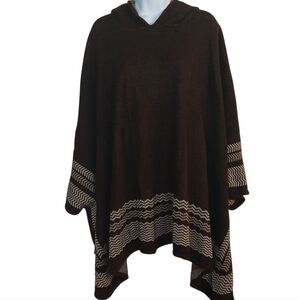Hooded Knit Poncho Sweater in Brown OS NEW
